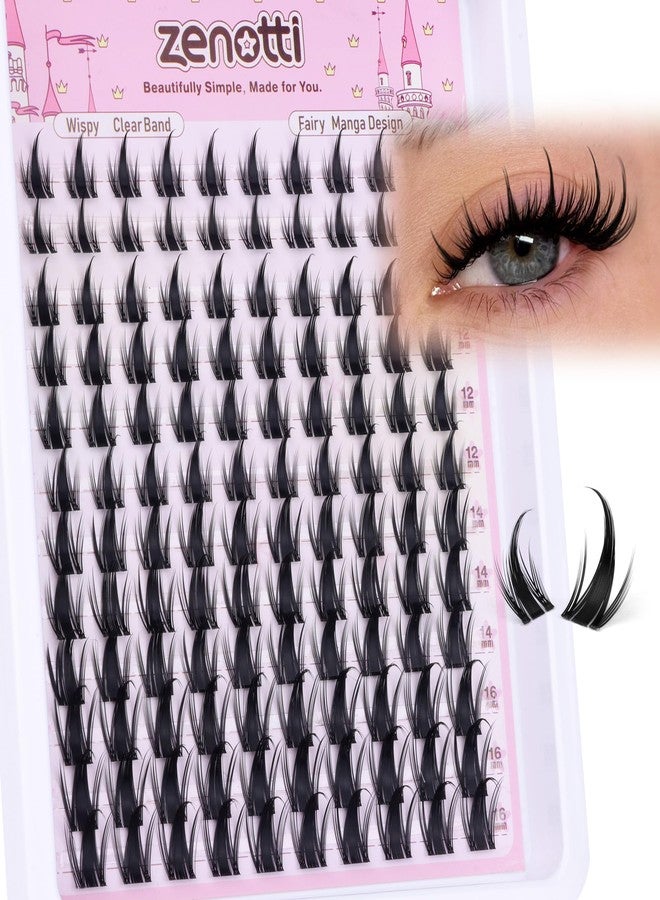 zenotti Manga Lash Clusters with Spikes Anime Lashes Cluster Natural Cluster Eyelash Extensions Wispy Spiky Fairy Individual Lashes Invisible Clear Band DIY Lash Extensions 10-16MM 120PCS by zenotti - Image 5